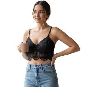 Zara Women's Black Lace Bustier Crop Bralette Bra Top Sexy Corset Size L NWT